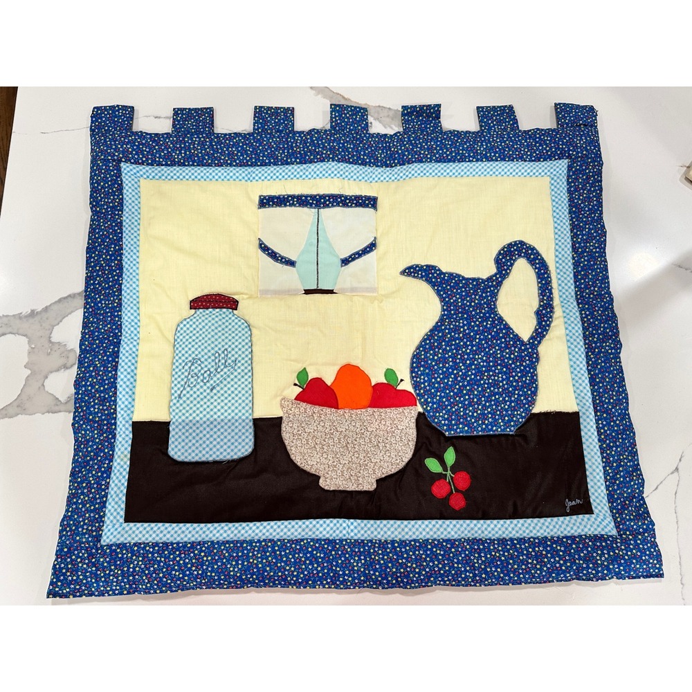 Vintage Handmade Quilted Wall Hanging Folk Art Kitchen Still Life Ball Jar 28x24